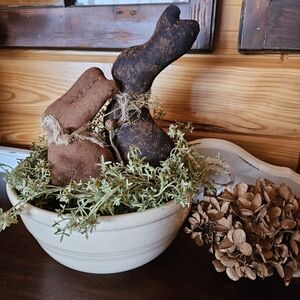 Primitive Rustic Brown Fabric Bunnies Easter Decor